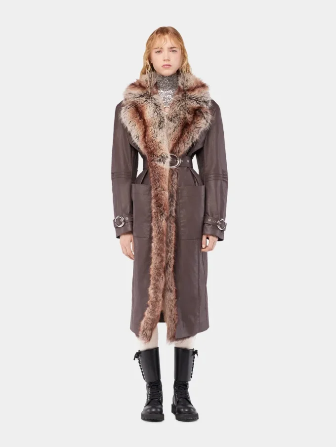 Trench coat with fake fur trims