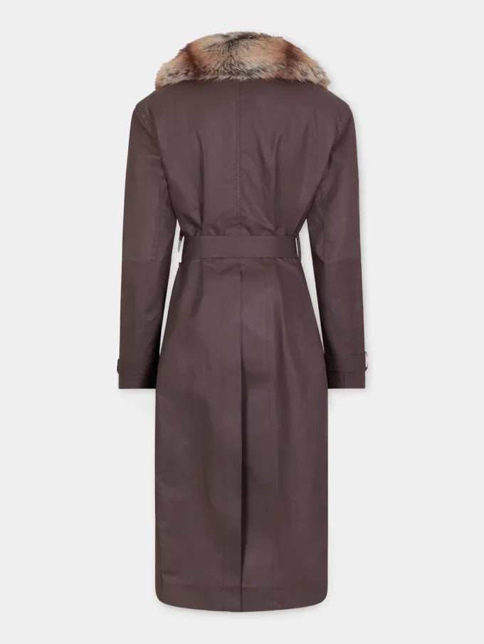 Trench coat with fake fur trims