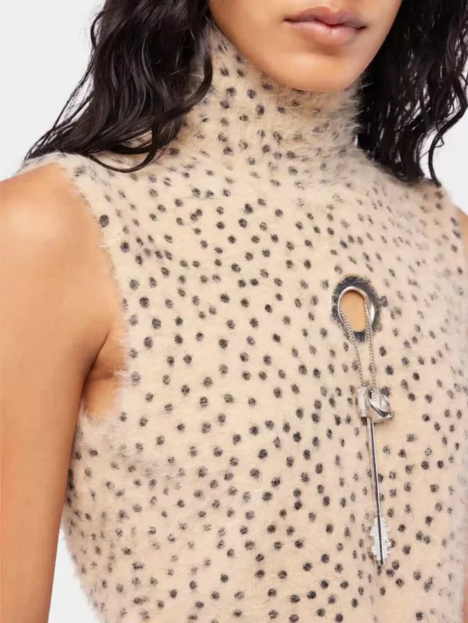 Turtleneck sleeveless top in brushed knit