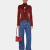 Red Paco shoulder clutch in calfskin leather