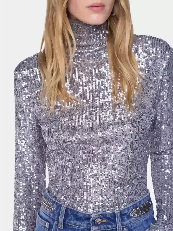 Turtleneck top in sequins