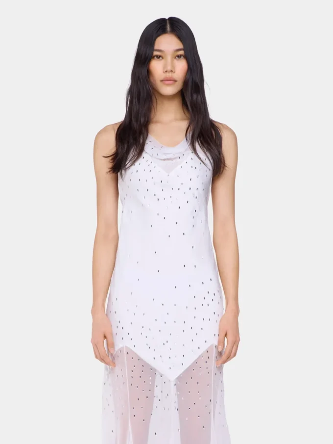 White long dress sleeveless in muslin and satin