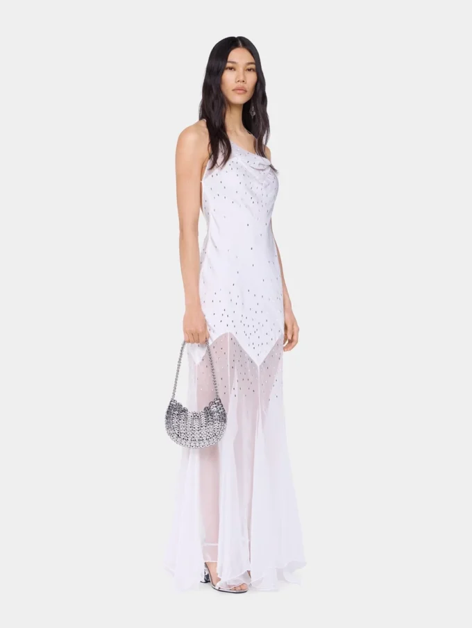 White long dress sleeveless in muslin and satin