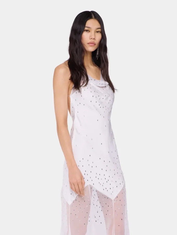 White long dress sleeveless in muslin and satin