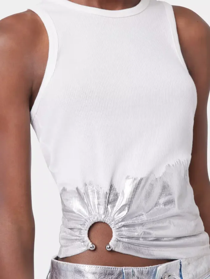 White tank top piercing in ribbed jersey